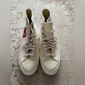 Converse Cream High-Top Sneakers with Red Detail- Comme des Garçons